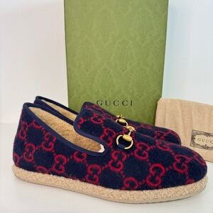 Gucci GG Wool Horsebit Navy Red SZ 10 Worn Once Flawless w/ Box